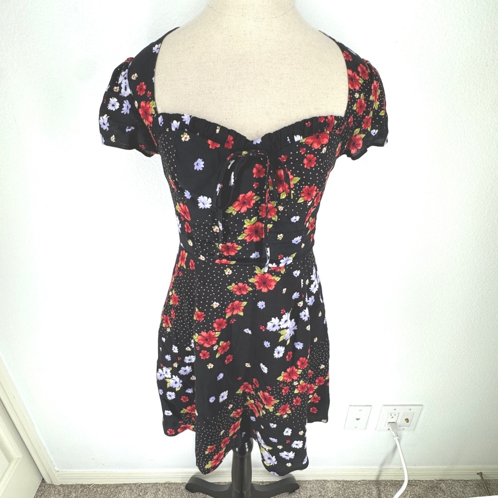 Forever 21 Sweetheart Pin Up Mini Dress Milkmaid Small Floral Open Back Coquette